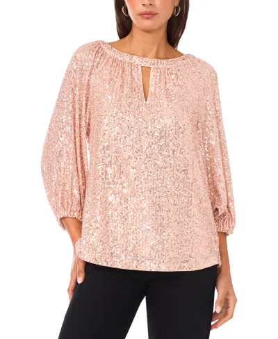 Sam & Jess Women's Sequin Detail Puff Sleeves Top In Pink