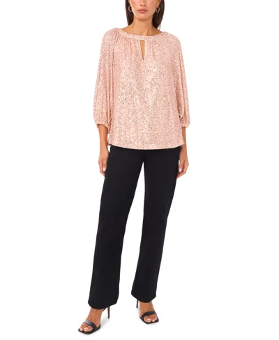 Sam & Jess Women's Sequin Detail Puff Sleeves Top In Pink