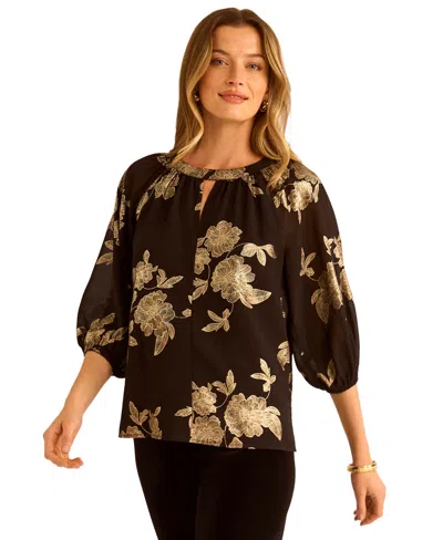 Sam & Jess Women's Printed Puff Sleeve Top In Brown