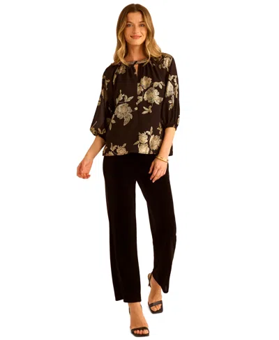 Sam & Jess Women's Printed Puff Sleeve Top In Brown