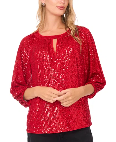 Sam & Jess Women's Sequin Detail Puff Sleeves Top In Red