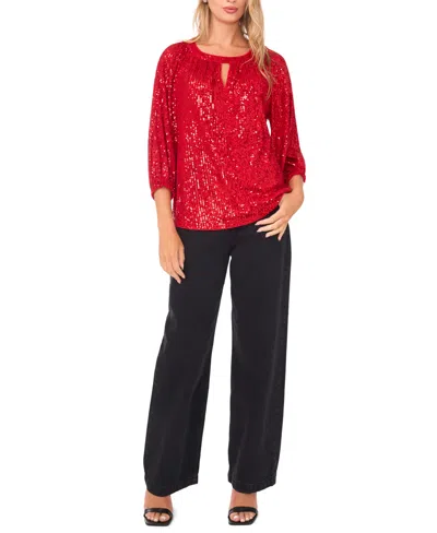 Sam & Jess Women's Sequin Detail Puff Sleeves Top In Red