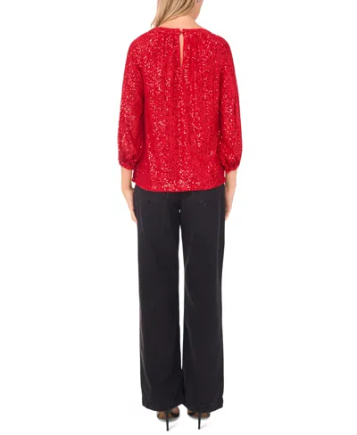 Sam & Jess Women's Sequin Detail Puff Sleeves Top In Red
