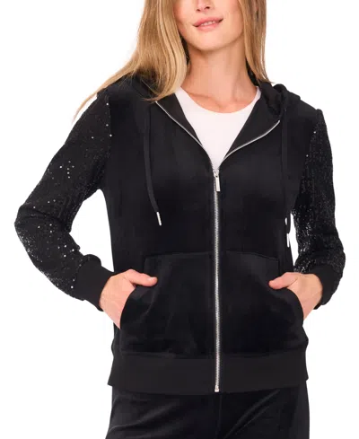 Vince Camuto Sequin Sleeve Hoodie In Black