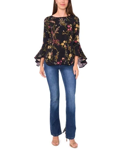 Sam & Jess Women's Printed Crewneck 3/4-bell-sleeve Blouse In Multi