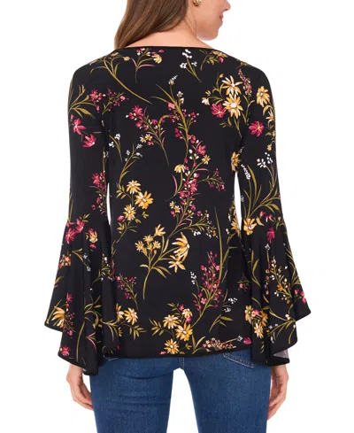 Sam & Jess Women's Printed Crewneck 3/4-bell-sleeve Blouse In Multi