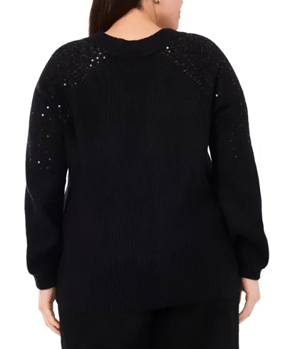 Vince Camuto Plus Size Sequin V-neck Raglan Sweater In Black