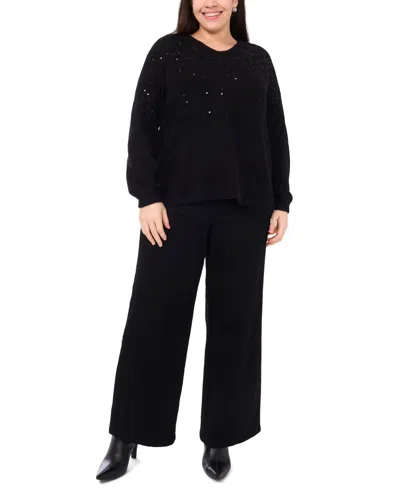 Vince Camuto Plus Size Sequin V-neck Raglan Sweater In Black