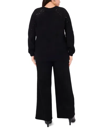 Vince Camuto Plus Size Sequin V-neck Raglan Sweater In Black