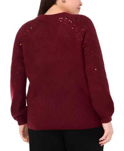 Vince Camuto Plus Size Sequin V-neck Raglan Sweater In Burgundy