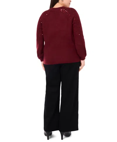 Vince Camuto Plus Size Sequin V-neck Raglan Sweater In Burgundy