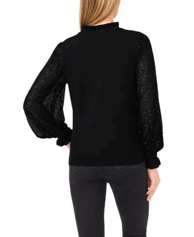 Cece Sequin Sleeve Mock Neck Sweater In Black