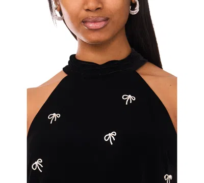 Cece Rhinestone Bow Sleeveless Velvet Dress In Animal Print