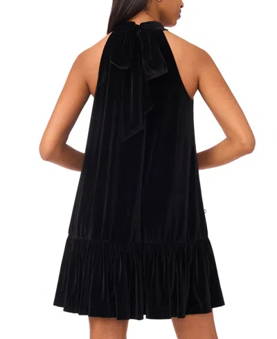 Cece Rhinestone Bow Sleeveless Velvet Dress In Animal Print