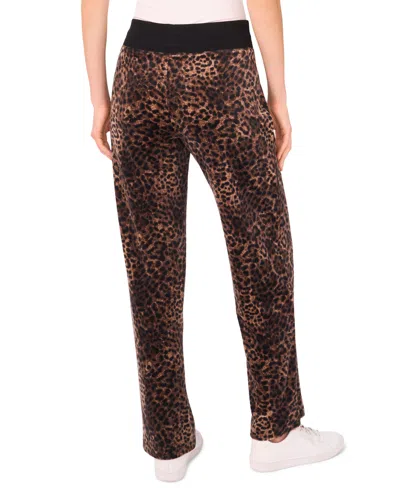 Vince Camuto Plus Size Velour Animal-print Drawstring-waist Straight-leg Pants In Brown