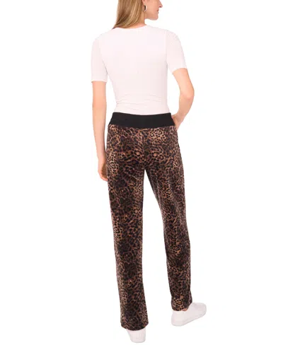 Vince Camuto Plus Size Velour Animal-print Drawstring-waist Straight-leg Pants In Brown