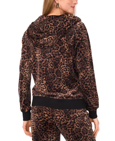 Vince Camuto Womens Velour Animal Print Zip Front Hoodie Jacket Xs 3x In Brown