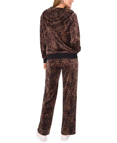 Vince Camuto Womens Velour Animal Print Zip Front Hoodie Jacket Xs 3x In Brown