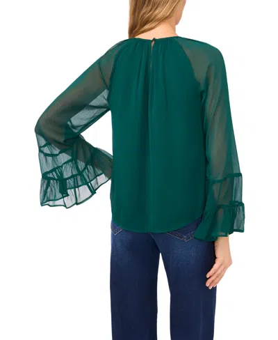 Cece Tiered Flowy Keyhole Blouse In Green