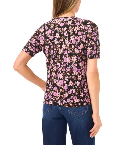 Cece Printed Crewneck Short Sleeve Sweater In Multi