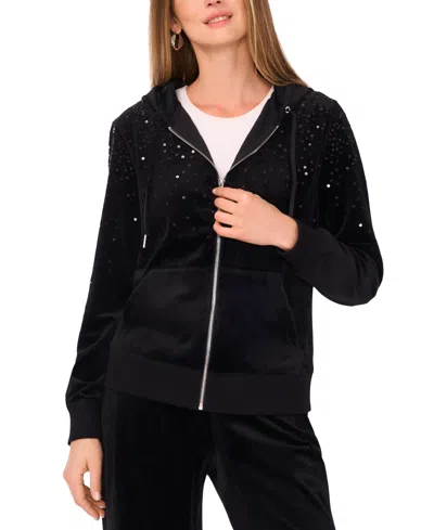 Vince Camuto Women's Velour Sequin Zip-front Hoodie Jacket In Black