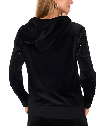 Vince Camuto Women's Velour Sequin Zip-front Hoodie Jacket In Black