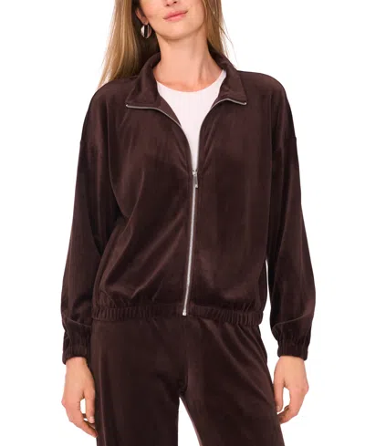 Vince Camuto Women's Velour Zip-front Mock Neck Jacket In Brown