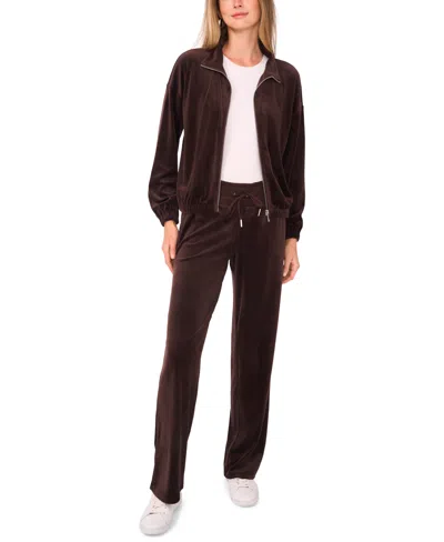 Vince Camuto Women's Velour Zip-front Mock Neck Jacket In Brown