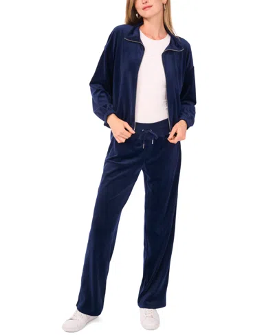 Vince Camuto Women's Velour Zip-front Mock Neck Jacket In Blue