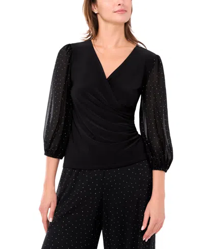 Msk Women's V-neck Puff Sleeve Wrap Top In Black