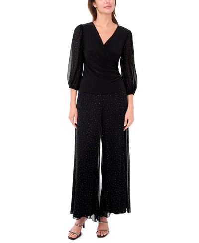 Msk Women's V-neck Puff Sleeve Wrap Top In Black