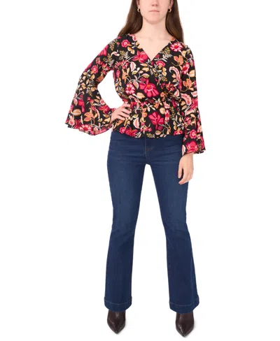 Sam & Jess Petite Bell Sleeve V-neck Peplum Blouse In Multi