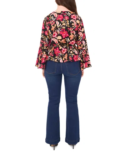 Sam & Jess Petite Bell Sleeve V-neck Peplum Blouse In Multi