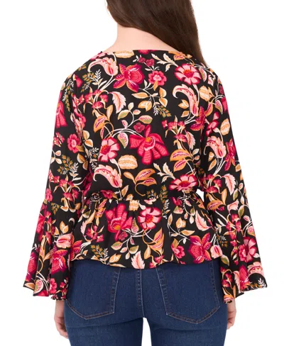 Sam & Jess Petite Bell Sleeve V-neck Peplum Blouse In Multi