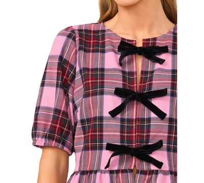 Cece Women's Short Sleeve Peplum Top With Bows In Multi