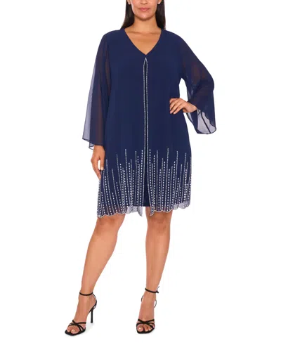 Msk Women's V-neck Long Sleeve Midi Dress In Black