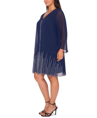 Msk Women's V-neck Long Sleeve Midi Dress In Black