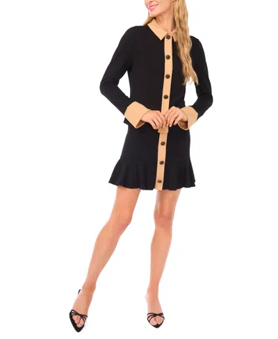 Cece Crystal Button Knit Button-up Shirt In Animal Print