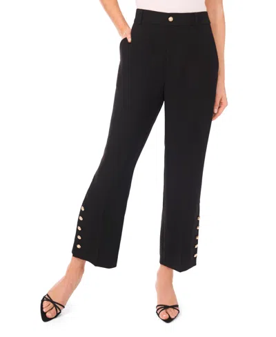 Cece Button Detail Crop Straight Leg Pants In Animal Print