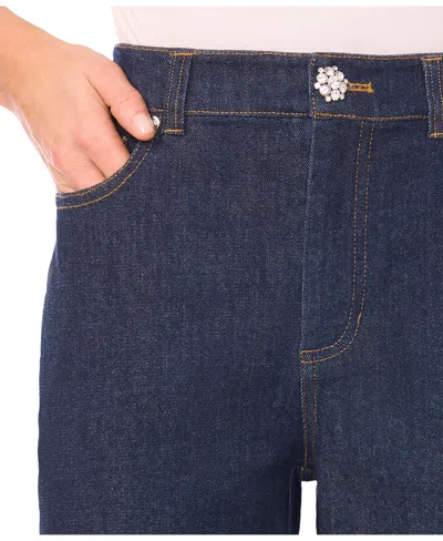 Cece Rhinestone Bow Detail High Waist Crop Flare Jeans In Blue