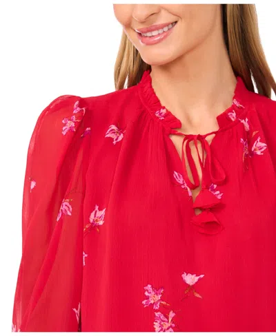 Cece Women's Ruffle Detail Long Sleeves Top In Red
