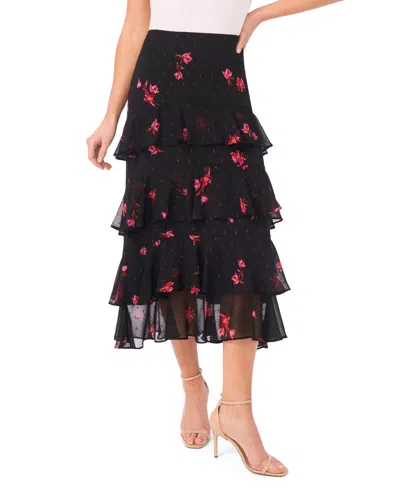 Cece Women's Tiered Ruffle Flounce Midi Skirt In Black