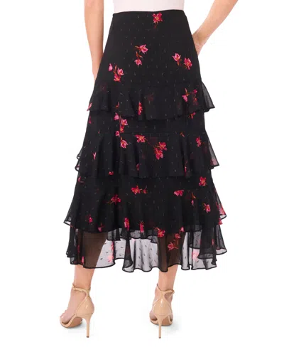 Cece Women's Tiered Ruffle Flounce Midi Skirt In Black