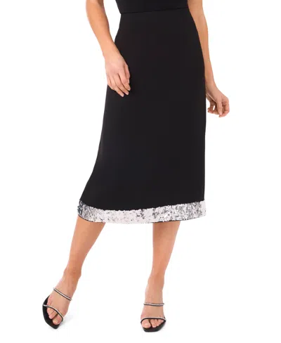 Cece Womens Sequin Trim Top Midi Skirt In Black
