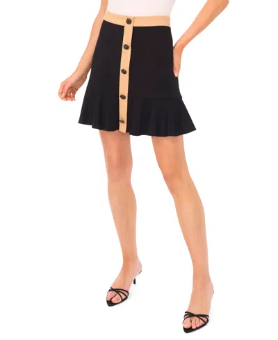 Cece Women's Button Down Flounce Mini Skirt In Black