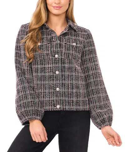 Cece Balloon Sleeve Tweed Jacket In Black