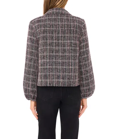 Cece Balloon Sleeve Tweed Jacket In Black
