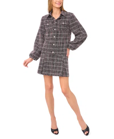 Cece Balloon Sleeve Tweed Jacket In Black