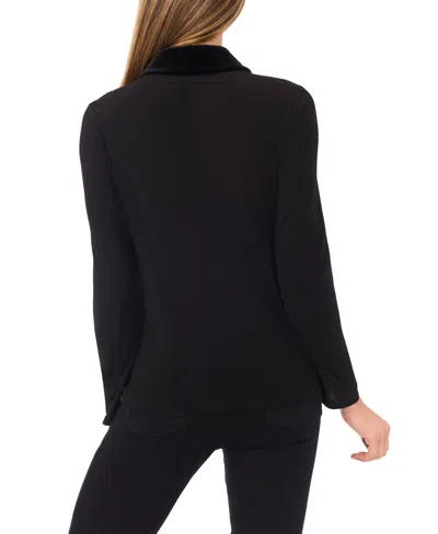 Cece Women's Mix Media Collared Neck Long Sleeve Top In Black