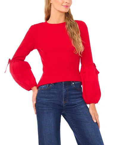 Cece Mixed Media Balloon Sleeve Sweater In Red